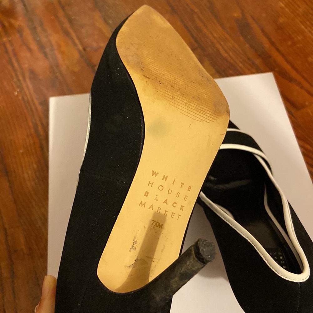 WHBM Classy Black White Hayden suede Heels 7.5 - Picture 3 of 12